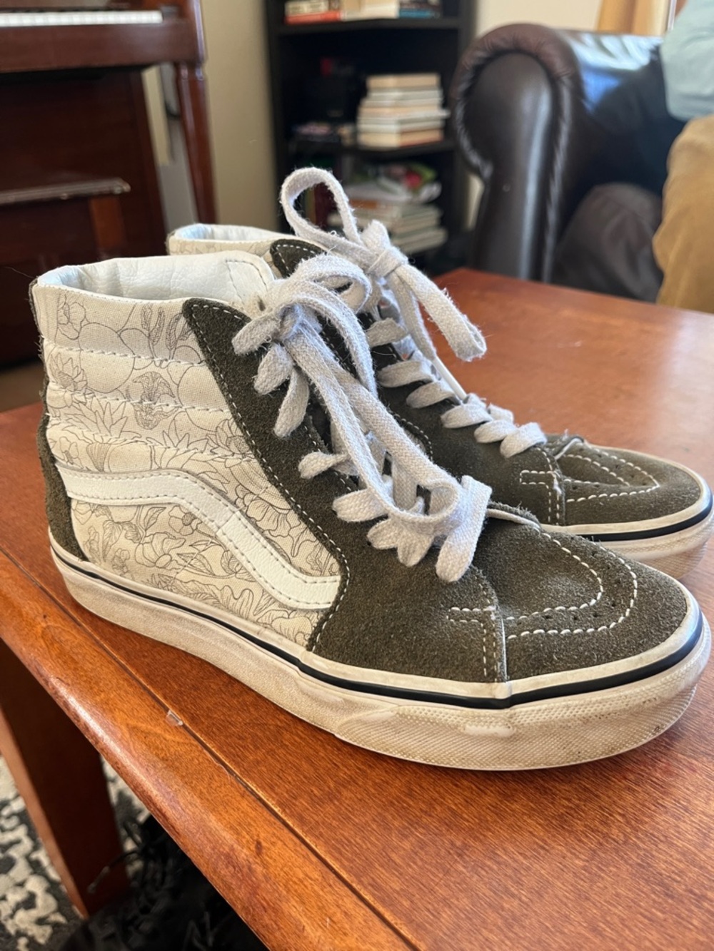 Vans High-Top Sneakers Olive Suede with White Floral Panels